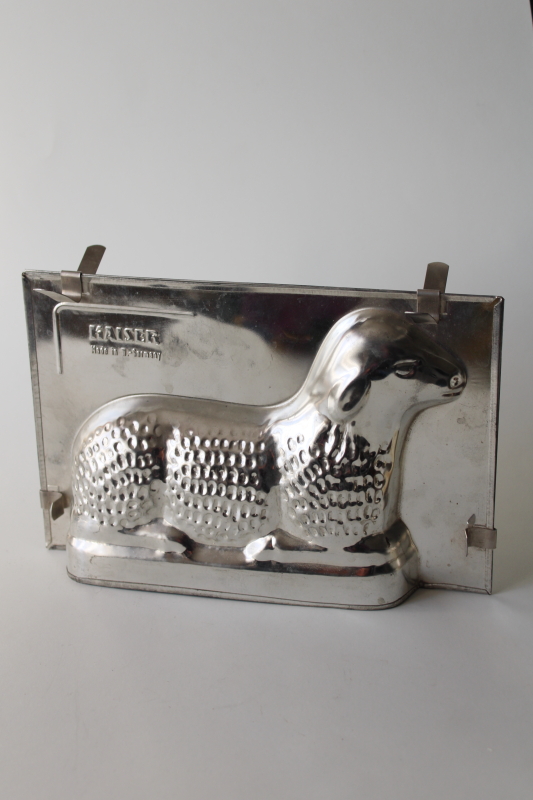 photo of vintage Easter lamb tinned metal mold cake baking pan w/ clips, Kaiser West Germany #1