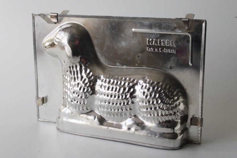 photo of vintage Easter lamb tinned metal mold cake baking pan w/ clips, Kaiser West Germany #3