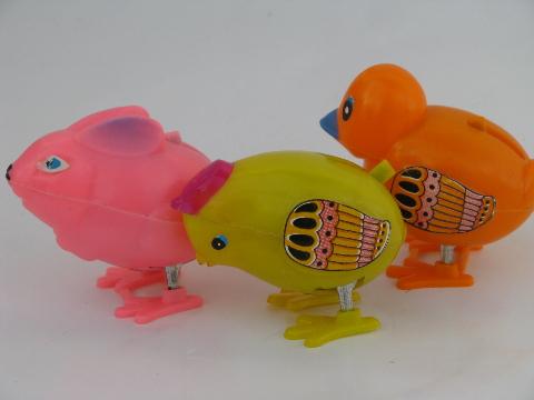 photo of vintage Easter toys, Hong Kong hard plastic hopping chick, duck, bunny #1