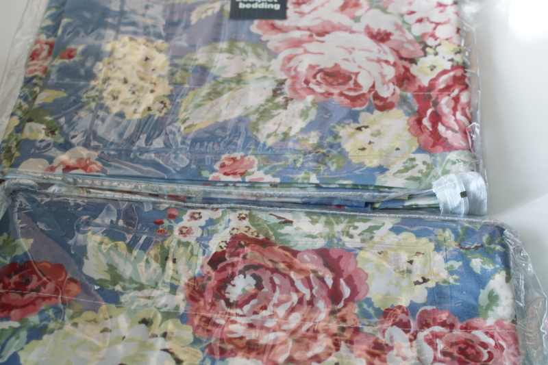photo of vintage Eddie Bauer Rose Bouquet print cotton valances floral on blue curtain panels new in package  #3