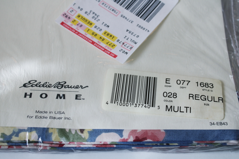 photo of vintage Eddie Bauer Rose Bouquet print cotton valances floral on blue curtain panels new in package  #5