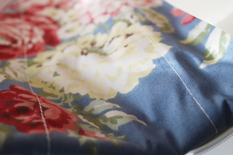 photo of vintage Eddie Bauer Rose Bouquet print cotton valances floral on blue curtain panels new in package  #7