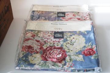 vintage Eddie Bauer Rose Bouquet print cotton valances floral on blue curtain panels new in package 