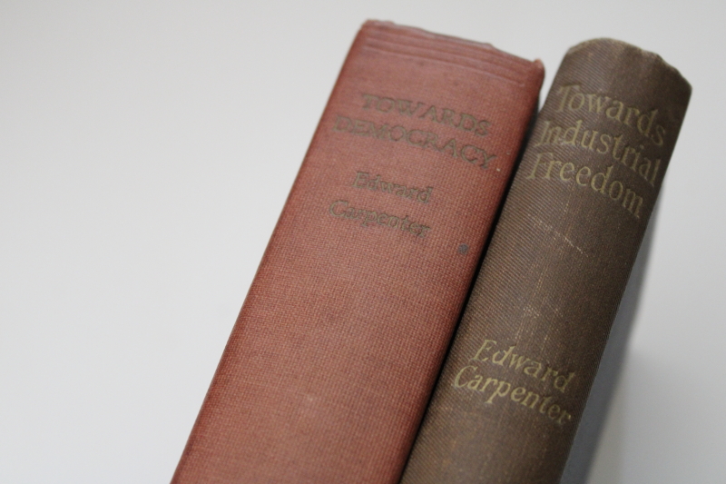 photo of vintage Edward Carpenter titles Towards Democracy, Towards Industrial Freedom blue & red covers #2