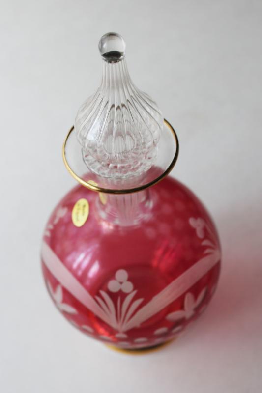 photo of vintage Egyptian glass bottle, large decanter or perfume bottle hand blown glass #4