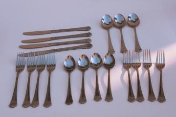 catalog photo of vintage Ekco Eterna Classic Crest stainless flatware set for 4 (3 soup spoons) 