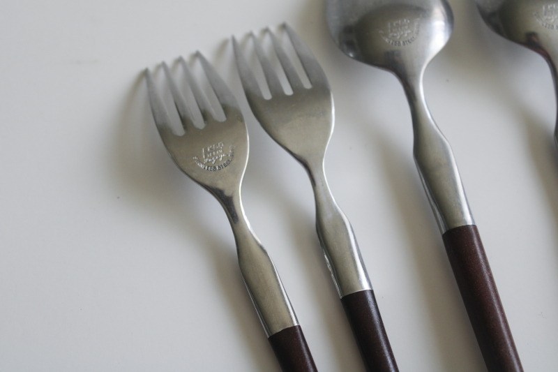 photo of vintage Ekco Eterna La Joya stainless flatware, rosewood melamine handles spoons & forks  #5