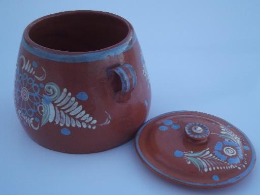 photo of vintage El Palomar Mexican pottery jar, hand painted Mexico folk art #2