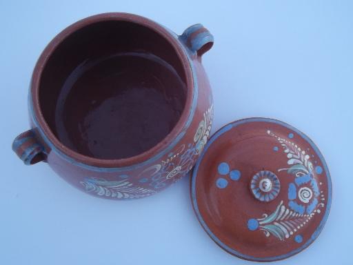 photo of vintage El Palomar Mexican pottery jar, hand painted Mexico folk art #3