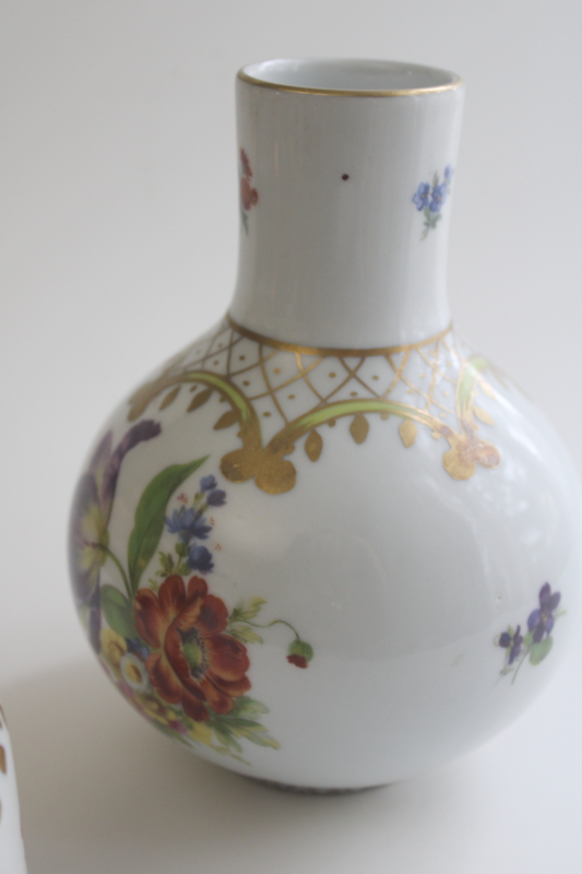 photo of vintage Elios France dresden floral porcelain bedside carafe with tumbler, tumble up  #6