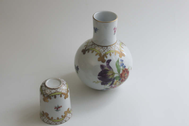 photo of vintage Elios France dresden floral porcelain bedside carafe with tumbler, tumble up  #7