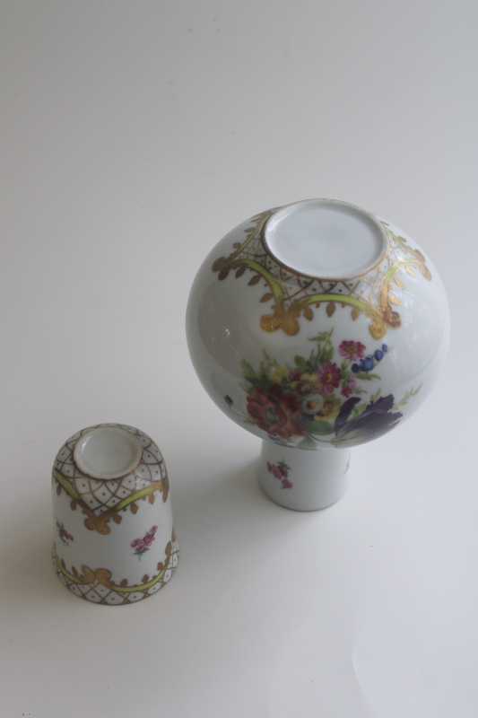 photo of vintage Elios France dresden floral porcelain bedside carafe with tumbler, tumble up  #8