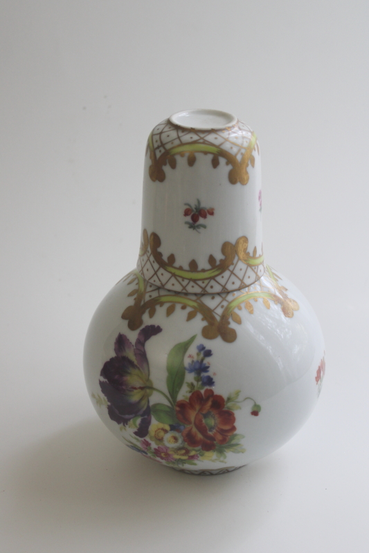 photo of vintage Elios France dresden floral porcelain bedside carafe with tumbler, tumble up  #9