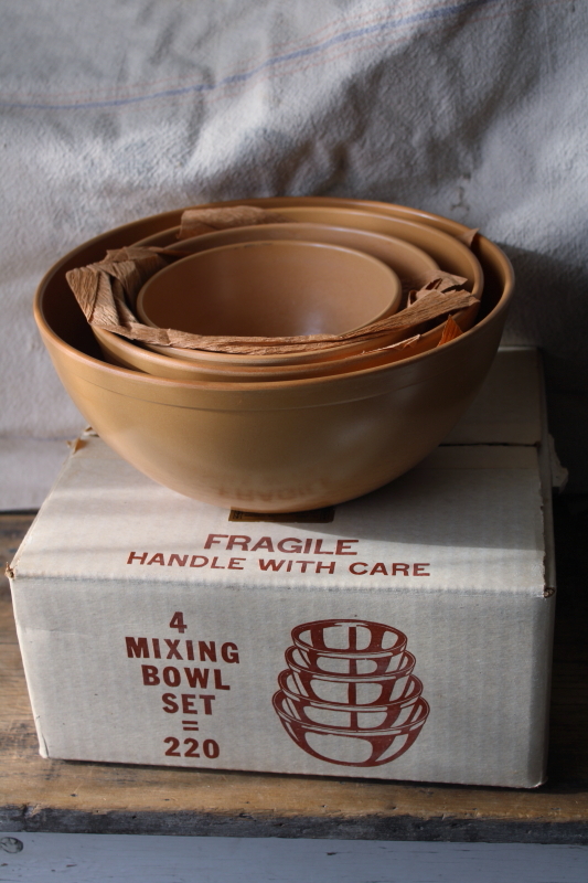 photo of vintage Ellingers Agatized Wood bowls nesting bowl set w/ original labels #7