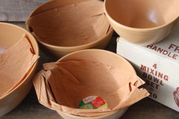 catalog photo of vintage Ellingers Agatized Wood bowls nesting bowl set w/ original labels