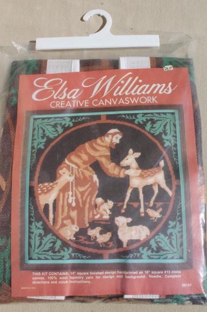 photo of vintage Elsa Williams St Francis & deer needlepoint kit w/ wool tapestry yarn & canvas #2