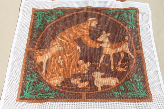 photo of vintage Elsa Williams St Francis & deer needlepoint kit w/ wool tapestry yarn & canvas #6