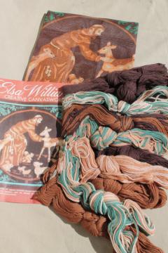 catalog photo of vintage Elsa Williams St Francis & deer needlepoint kit w/ wool tapestry yarn & canvas