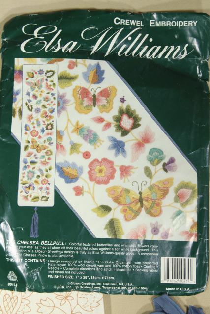 photo of vintage Elsa Williams bell pull kit w/ wool yarns crewel work fabric stamped for embroidery #2