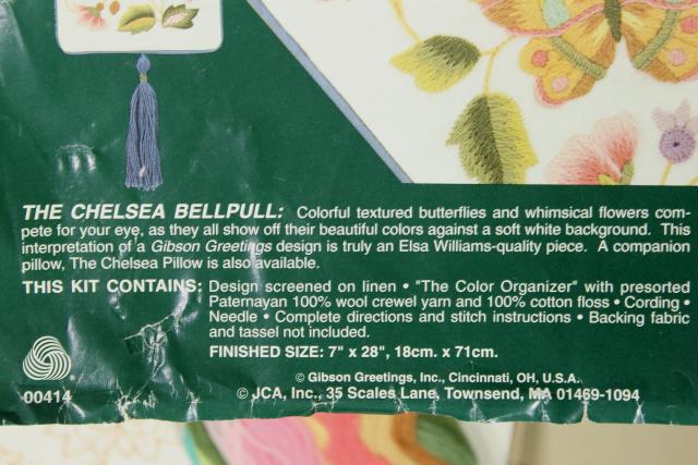 photo of vintage Elsa Williams bell pull kit w/ wool yarns crewel work fabric stamped for embroidery #3