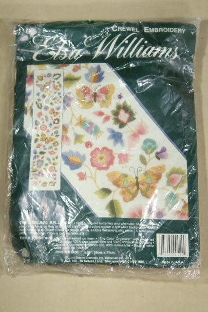 photo of vintage Elsa Williams bell pull kit w/ wool yarns crewel work fabric stamped for embroidery #9