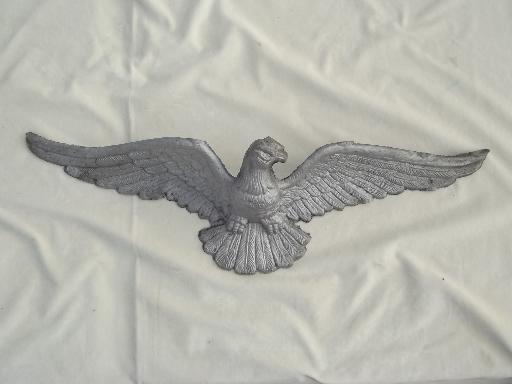 photo of vintage Emig cast metal American eagle wall plaque, large flying eagle #1