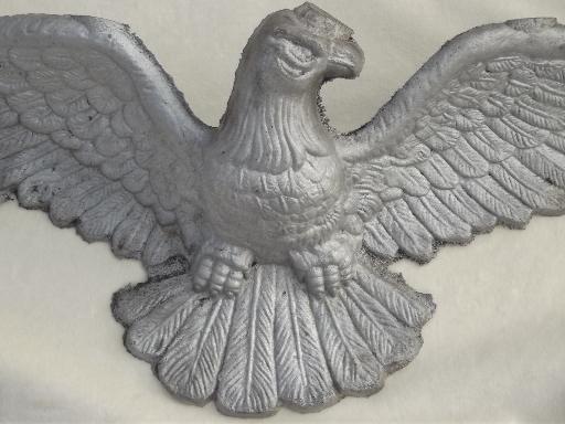 photo of vintage Emig cast metal American eagle wall plaque, large flying eagle #2