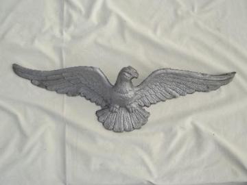 catalog photo of vintage Emig cast metal American eagle wall plaque, large flying eagle