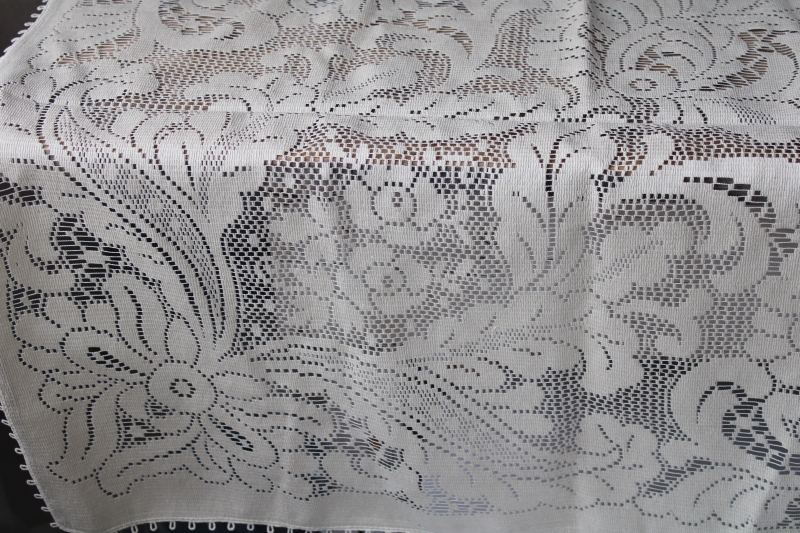 photo of vintage Empress Hortense tag cotton lace tablecloth, deep flax tan color square #5