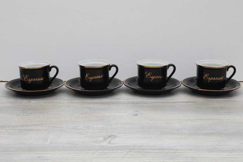 photo of vintage Empress Japan coffee set, chic black glaze demitasse cups & saucers for espresso #1