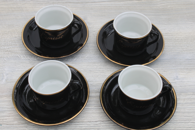 photo of vintage Empress Japan coffee set, chic black glaze demitasse cups & saucers for espresso #2