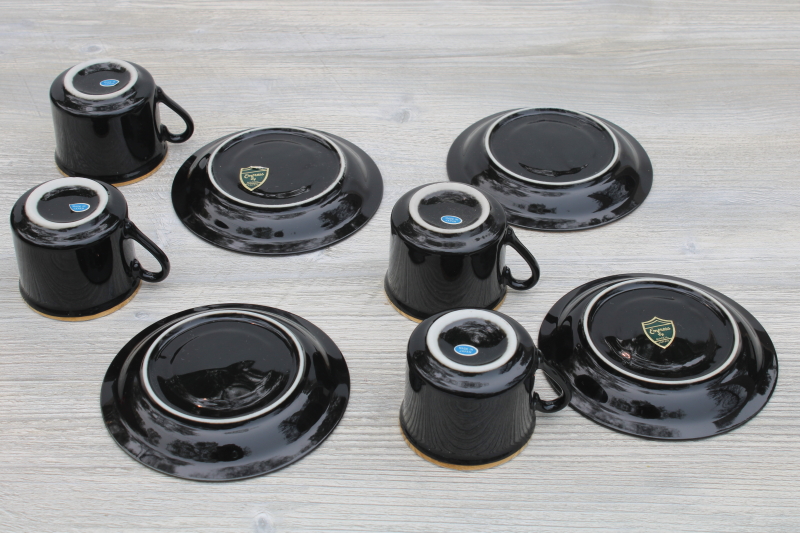 photo of vintage Empress Japan coffee set, chic black glaze demitasse cups & saucers for espresso #3