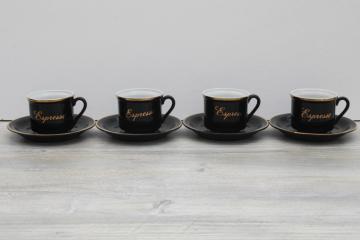 vintage Empress Japan coffee set, chic black glaze demitasse cups & saucers for espresso