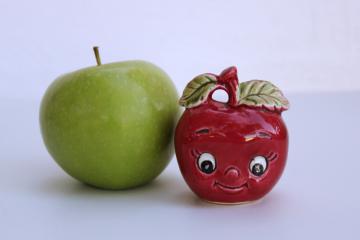catalog photo of vintage Enesco Japan anthropomorphic red apple smiley face toothpick holder