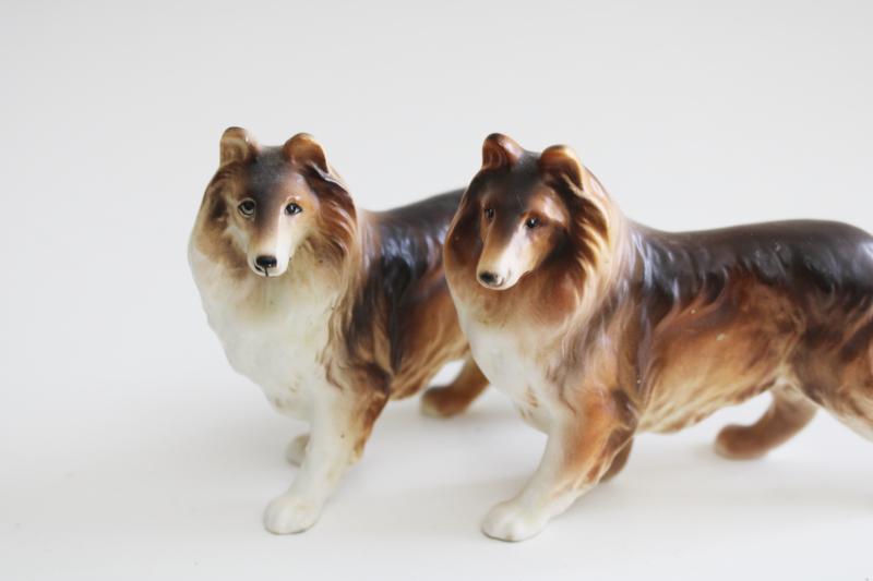 photo of vintage Enesco Japan ceramic collie dog figurines, Lassie dogs hand painted china #2