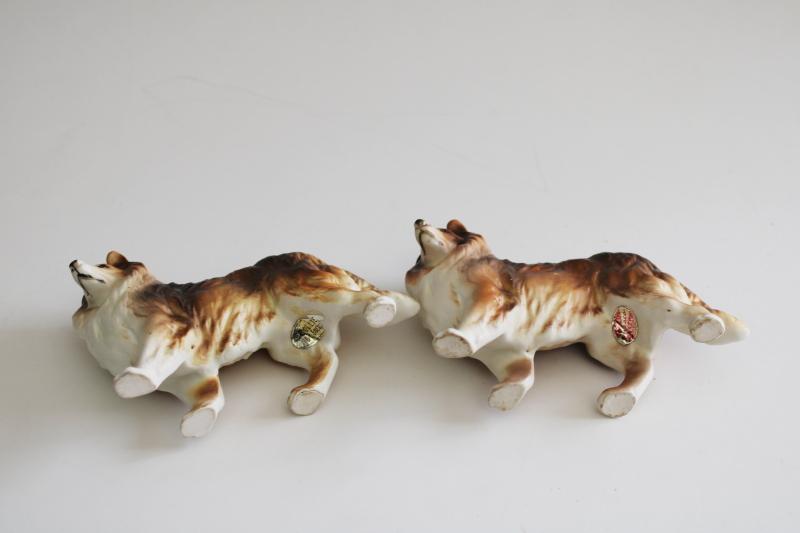 photo of vintage Enesco Japan ceramic collie dog figurines, Lassie dogs hand painted china #3