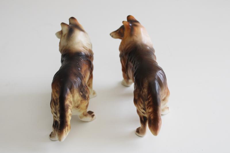 photo of vintage Enesco Japan ceramic collie dog figurines, Lassie dogs hand painted china #7