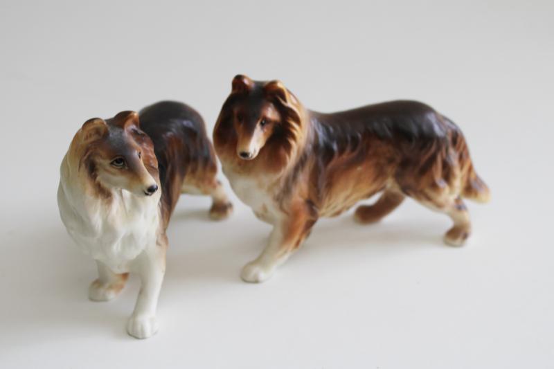 photo of vintage Enesco Japan ceramic collie dog figurines, Lassie dogs hand painted china #8