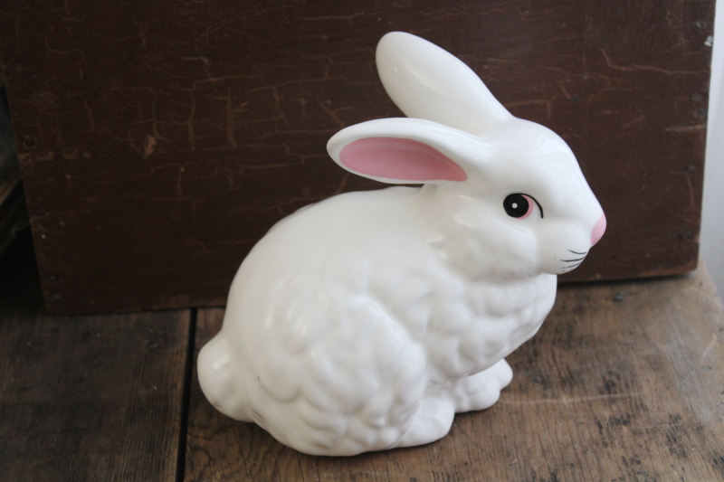 photo of vintage Enesco Taiwan ceramic bunny, large white rabbit retro spring decor #1