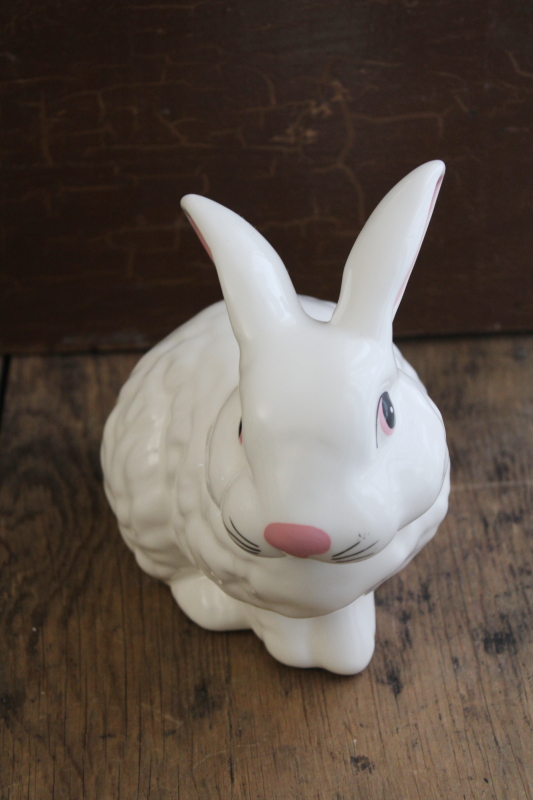 photo of vintage Enesco Taiwan ceramic bunny, large white rabbit retro spring decor #2