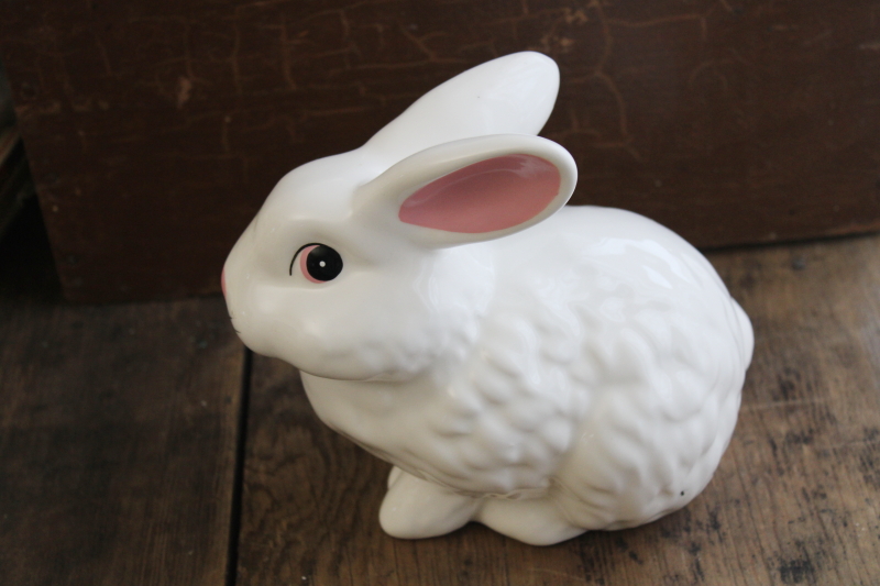 photo of vintage Enesco Taiwan ceramic bunny, large white rabbit retro spring decor #3