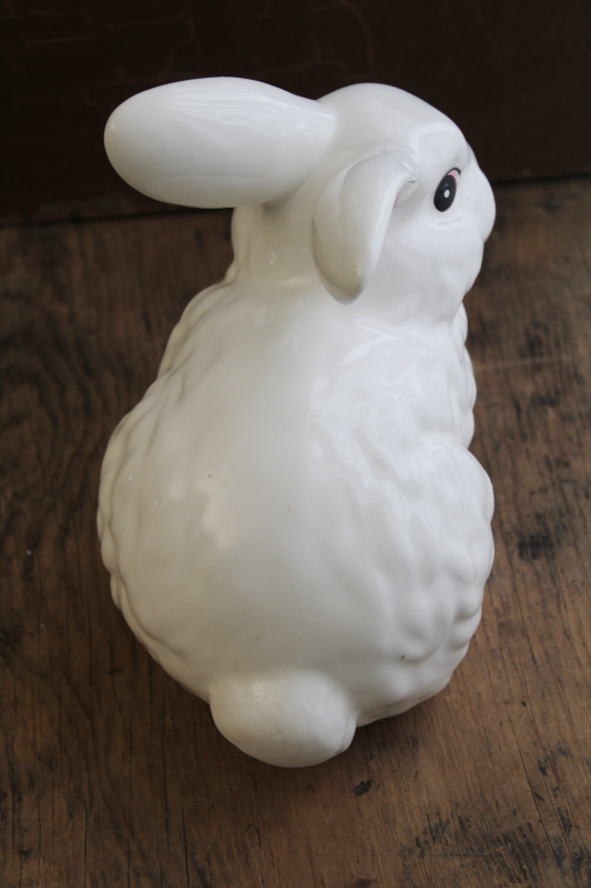 photo of vintage Enesco Taiwan ceramic bunny, large white rabbit retro spring decor #4