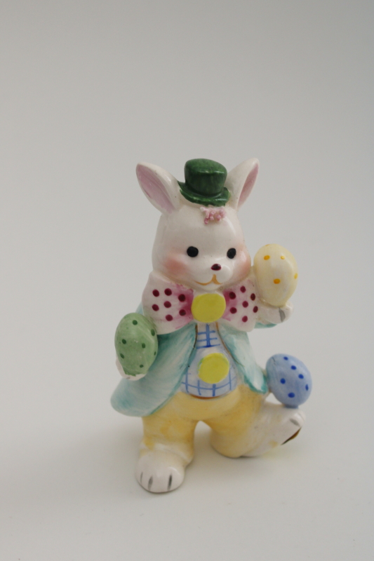 photo of vintage Enesco ceramic Easter bunny w/ eggs figurine Taiwan label 1980s #1