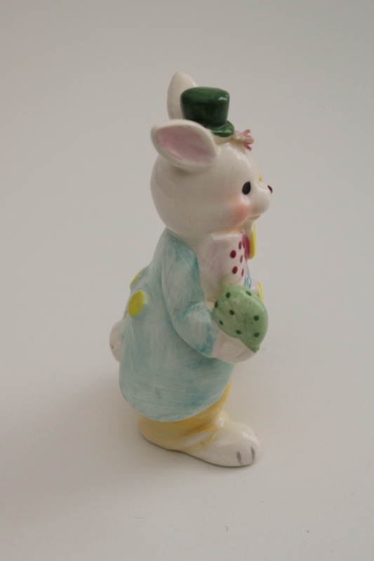 photo of vintage Enesco ceramic Easter bunny w/ eggs figurine Taiwan label 1980s #4