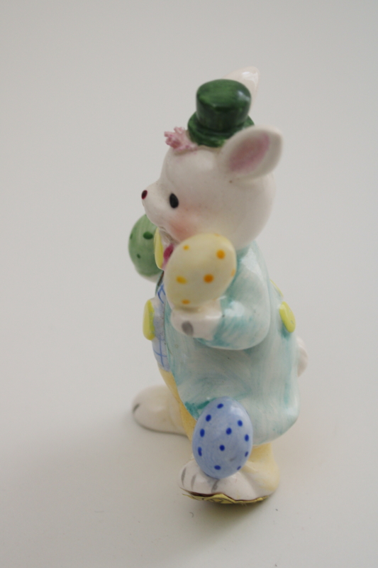 photo of vintage Enesco ceramic Easter bunny w/ eggs figurine Taiwan label 1980s #5