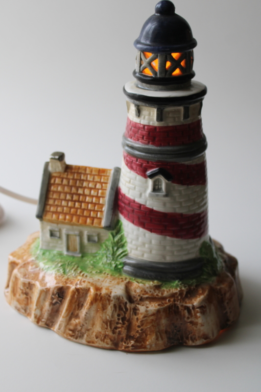 photo of vintage Enesco hand painted ceramic lighthouse lamp, coastal decor TV lamp or night light  #1