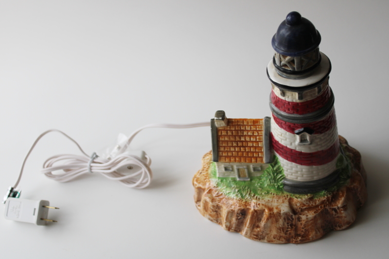 photo of vintage Enesco hand painted ceramic lighthouse lamp, coastal decor TV lamp or night light  #2
