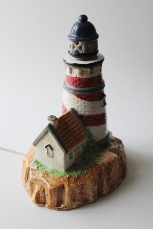 photo of vintage Enesco hand painted ceramic lighthouse lamp, coastal decor TV lamp or night light  #5