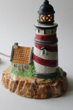 catalog photo of vintage Enesco hand painted ceramic lighthouse lamp, coastal decor TV lamp or night light 