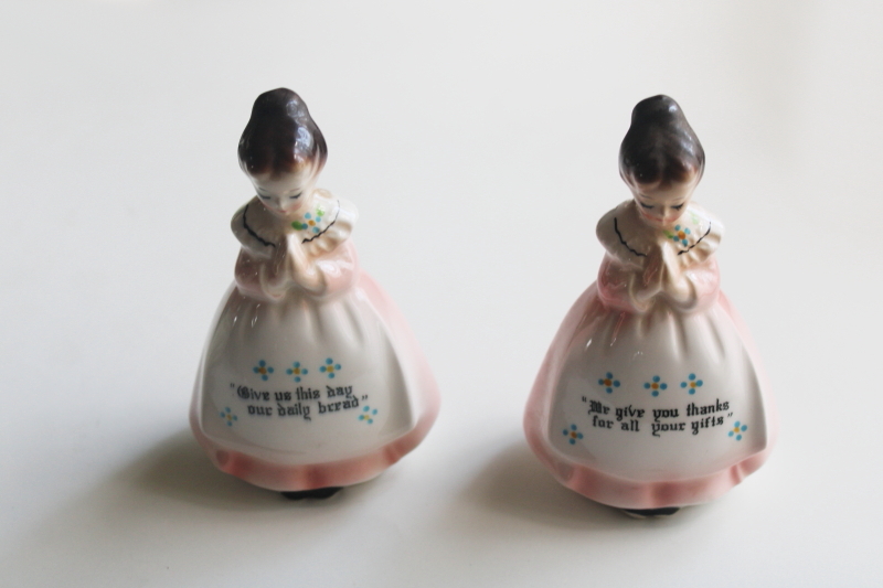 photo of vintage Enesco prayer lady salt & pepper shakers Daily Bread and We Give You Thanks  #1